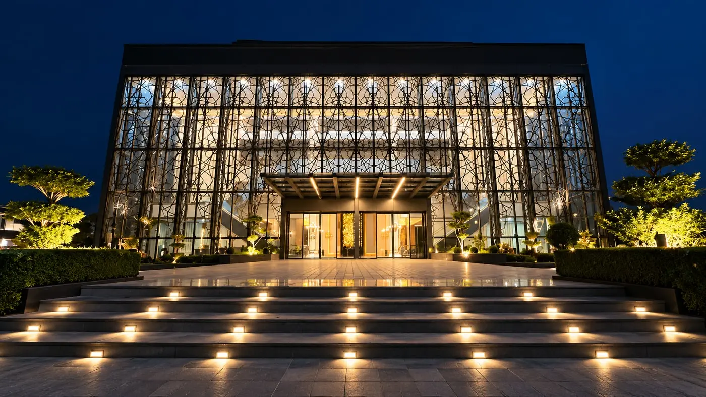 Faletti’s Banquet Divine Garden floodlit at dusk