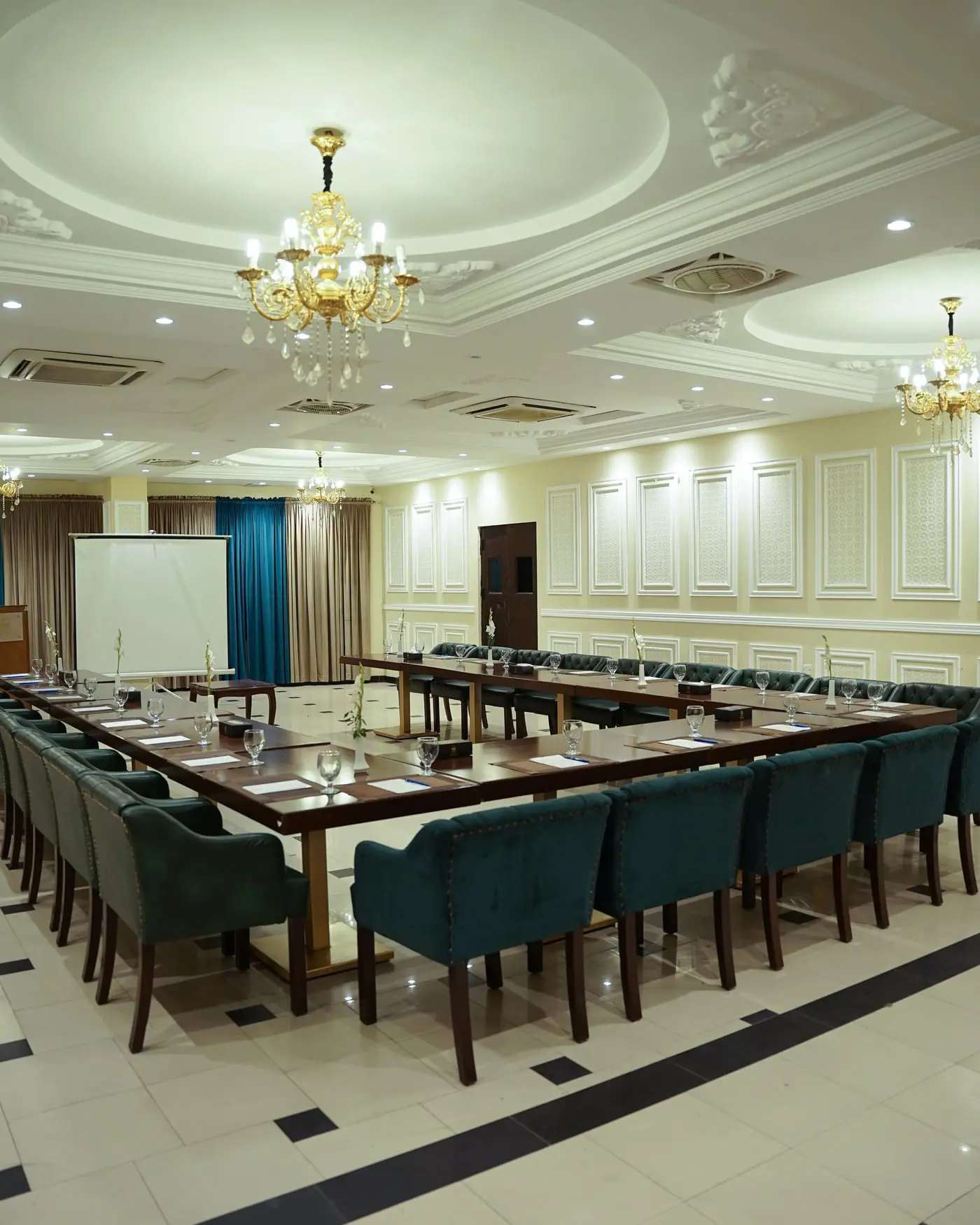 The hall set for a conference