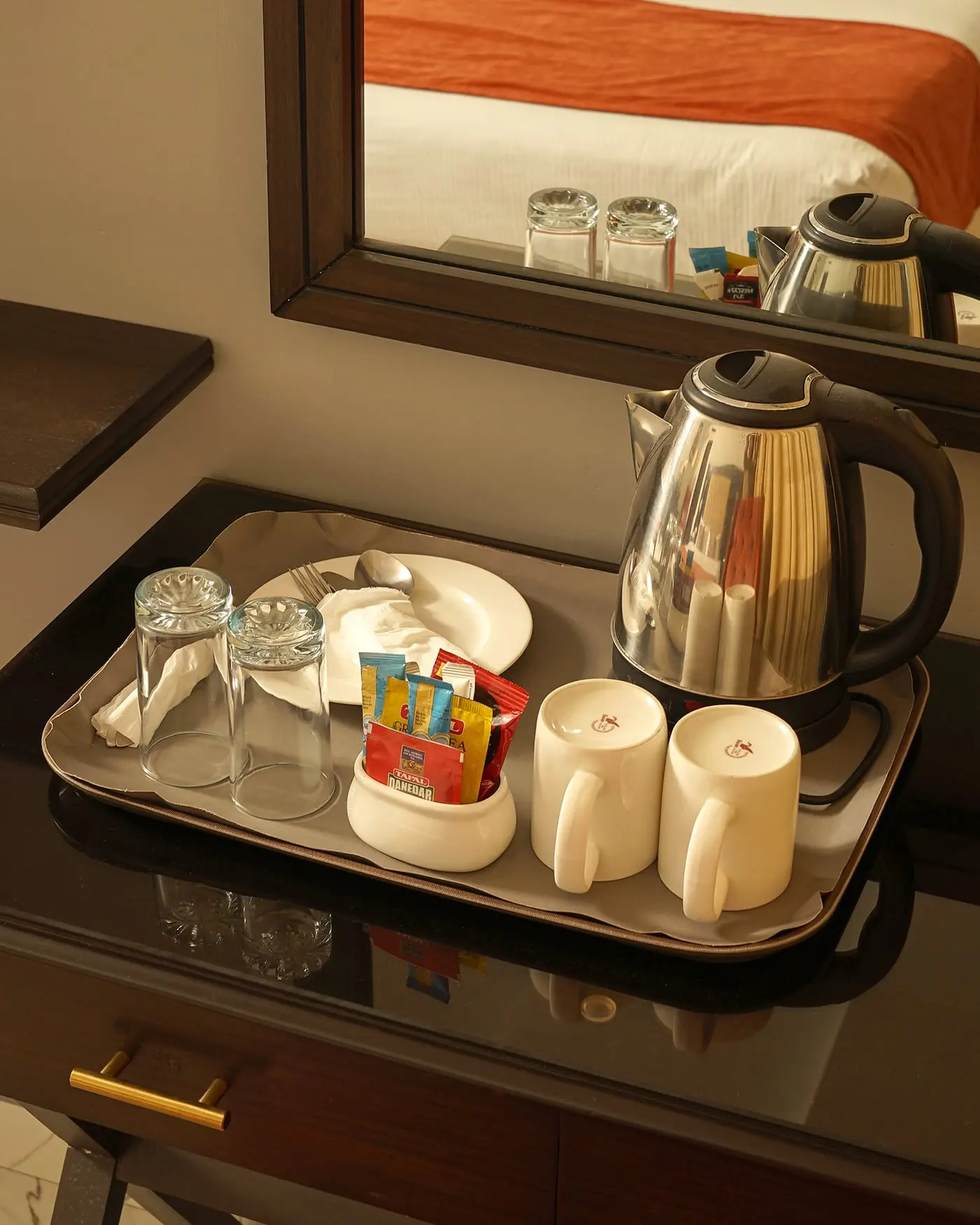 A tea tray in a guest room