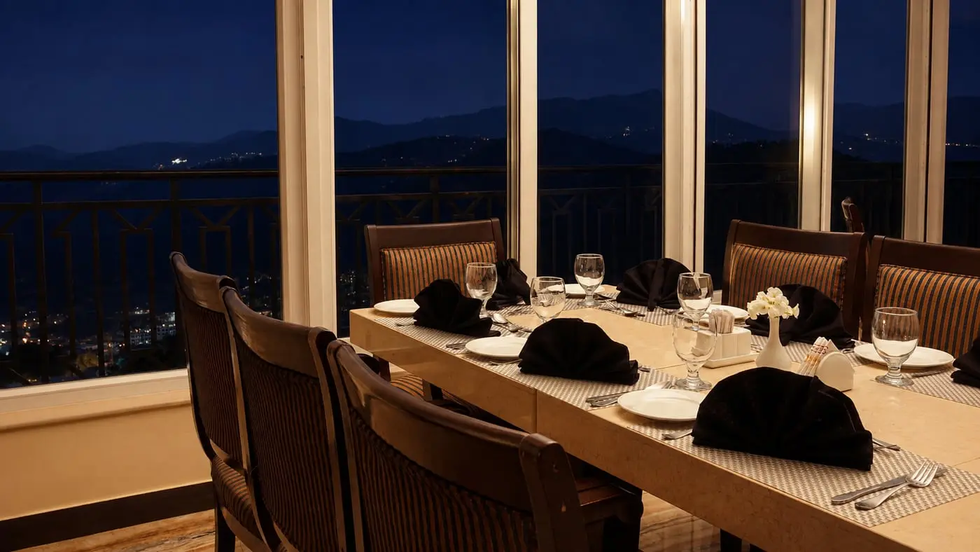 The restaurant laid for dinner