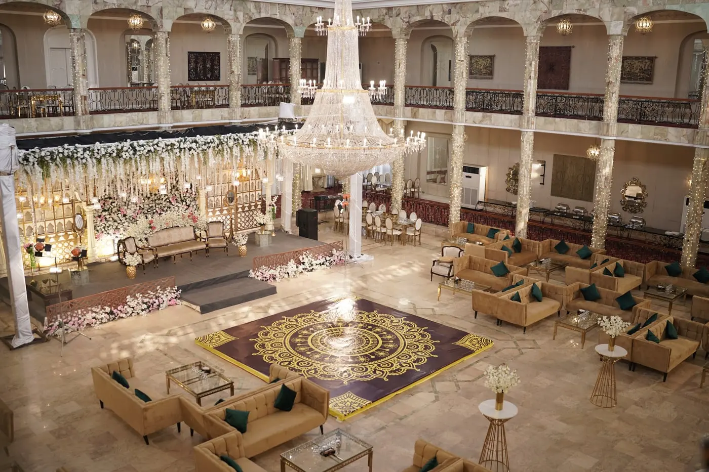 The banquet hall seen from its upper gallery